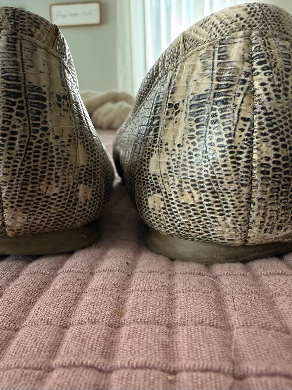 Tory Burch Women's lizard Print Logo Ballet Flats in Neutral Beige 8.5